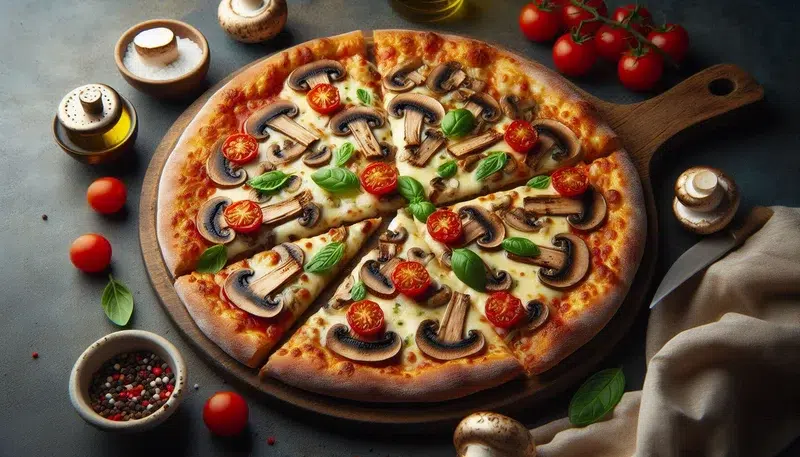 دستور پخت پیتزای قارچ با پنیر موزارلا و گوجه گیلاسی